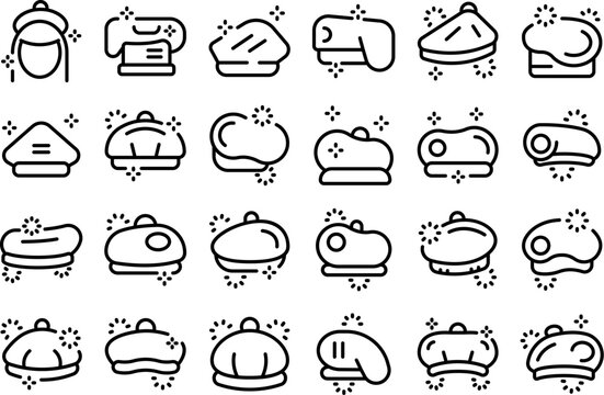 Beret icons set outline vector. French hat. Cap wool