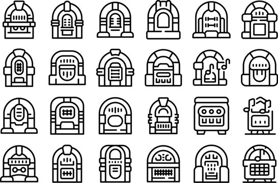 Jukebox icons set outline vector. Machine dance. Music restaurant