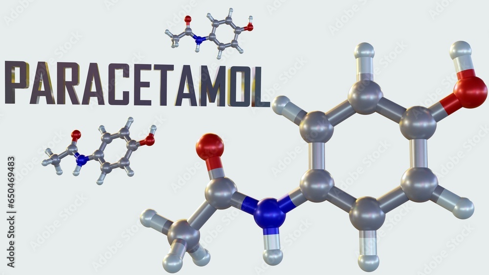 Wall mural isolated paracetamol molecule. paracetamol is an analgesic and antipyretic drug that is used to temp