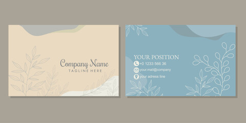 Business card design template for corporate identity. simple stylish card with hand drawn floral elements. professional business card template, visiting card, business card template.