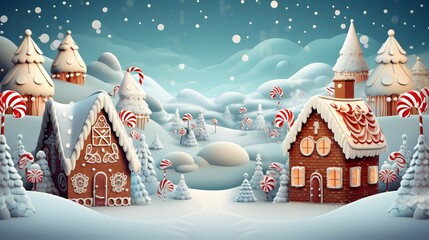 christmas background with candy gingerbread house