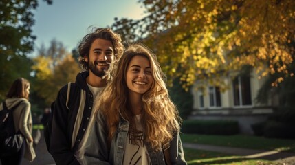 young man smiling happily at university His morning was bright.