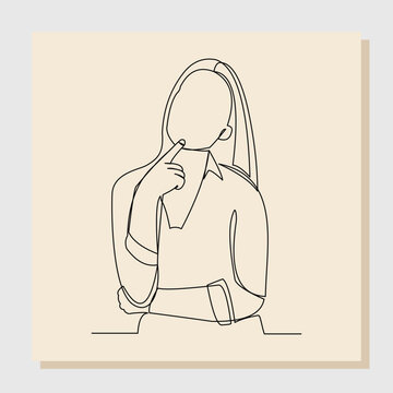recommend clip art: Continuous single line drawing of thinking woman. One line art of business woman thinking idea. Vector illustration