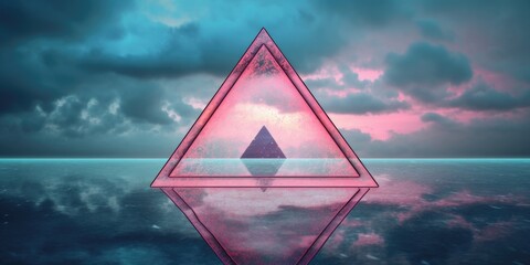 Fototapeta na wymiar A triangle shaped empty frame neon cloud on water, in the style of vintage aesthetics. Generative AI image weber.