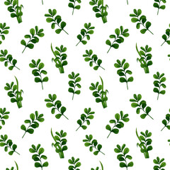 Seamless pattern from lingonberry leaf, cranberry leaf. Watercolor hand drawn illustration on white background. Template for the design of paper, cover, fabric, children's interior decor.