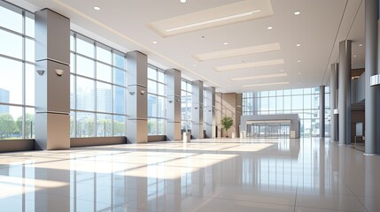 Modern office lobby with large windows. mock up