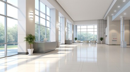 Modern office lobby with large windows. mock up