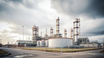 Petrochemical plant with blue sky and clouds - industrial background