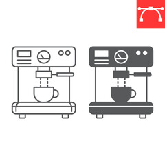 Coffee machine line and glyph icon, espresso and drink, coffee maker vector icon, vector graphics, editable stroke outline sign, eps 10.