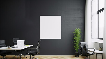 Office Elegance Logo Mockup Adorning the Workspace Wall