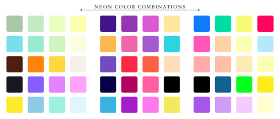 Neon color palette. Trend color palette guide template. An example of a color palette. Forecast of the future color trend. Match color combinations. Vector graphics. Eps 10.