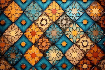 Colorful abstract tile texture background. Moroccan ancient textile. Decorative wall, Generative AI 