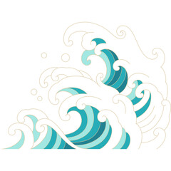 oriental sea wave flat outline design for decorative,printing,tattoo,element,etc