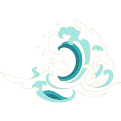 oriental sea wave flat outline design for decorative,printing,tattoo,element,etc