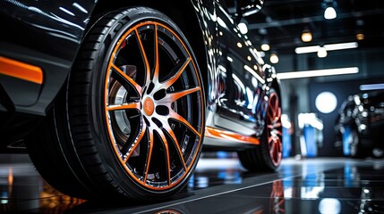 Alloy wheels, alloy wheels or alloy wheels, high performance car parts in car showrooms - Powered by Adobe