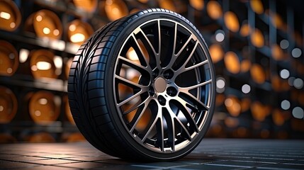 Alloy wheels, alloy wheels or alloy wheels, high performance car parts in car showrooms