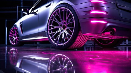 Alloy wheels, alloy wheels or alloy wheels, high performance car parts in car showrooms - obrazy, fototapety, plakaty