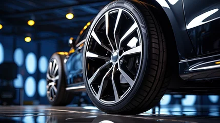 Fotobehang Alloy wheels, alloy wheels or alloy wheels, high performance car parts in car showrooms © somchai20162516