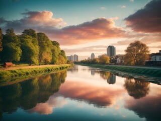 Fototapeta premium Take advantage of calm river waters to capture reflections of scenic landscapes or cityscapes.