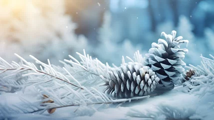Foto op Aluminium christmas background with pine cones and snow © Rax Qiu