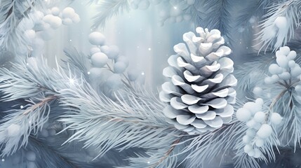 christmas background with pine cones and snow