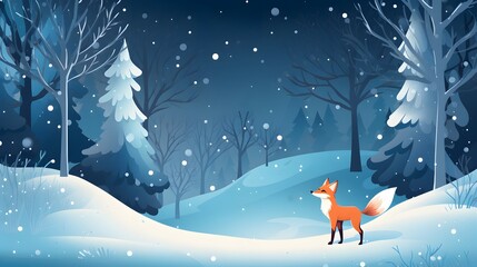 christmas background with a snow fox