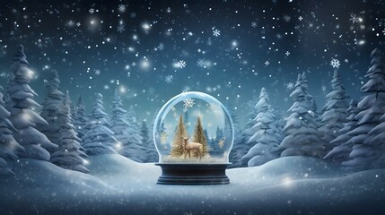 christmas background with snow globe - obrazy, fototapety, plakaty