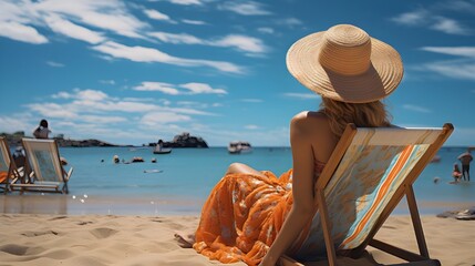 Woman relaxing on the beach Generative AI