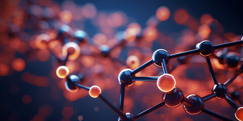 3d Model orange and black  Molecules With A Molecule Background  Captivating Molecule Background with 3D Orange and Black Model AI Generative  - obrazy, fototapety, plakaty