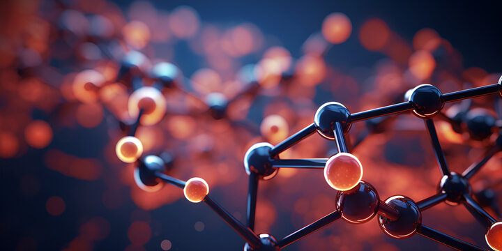 3d Model orange and black  Molecules With A Molecule Background  Captivating Molecule Background with 3D Orange and Black Model AI Generative 