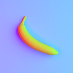 3d illustration of yellow banana on white background with halographic light style.