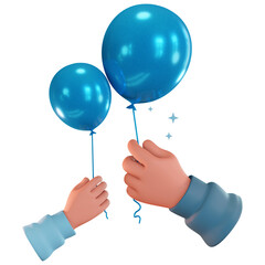 Happy Father's Day. Illustration of Father and Son Holding Blue Balloons Together.