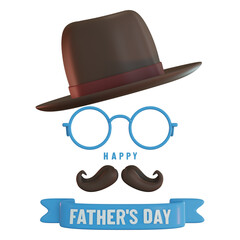 Happy Father's Day. Symbol of Dad from Fedora Hat, Glasses and Mustache.