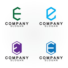 Abstract linear letter initial E shield logo icon design