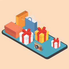 Fototapeta premium online shopping isometric vector illustration 3Dvector pro illustration