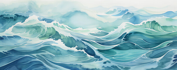 Obraz premium Abstract Ocean Waves Background, Sunset on sea, high tidal waves, duotone, blue and orange - The Abstract Wave Series