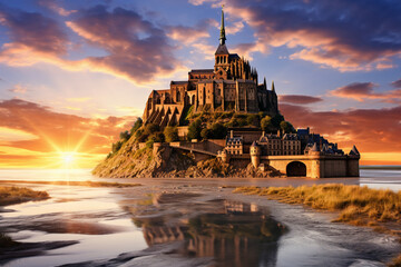 mont saint michel country - obrazy, fototapety, plakaty