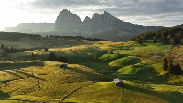 Seiser Alm or Alpe di Siusi, Dolomites Alps, Sassolungo and Sassopiatto mountains, Trentino Alto Adige, South Tyrol, Italy, Europe