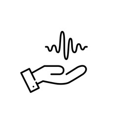 Hand holding sound wave. Pixel perfect, editable stroke icon