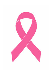 pink ribbon, breast cancer awareness symbol or sign, isolated on white, vector icon illustration