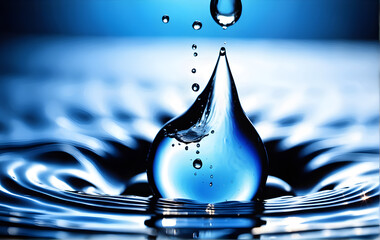 Waves of water drops falling to the surface of the water water droplets spread Blue background and lights