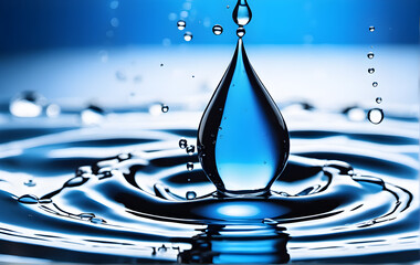 Waves of water drops falling to the surface of the water water droplets spread Blue background and lights