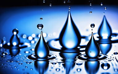 Waves of water drops falling to the surface of the water water droplets spread Blue background and lights