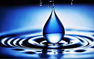 Waves of water drops falling to the surface of the water water droplets spread Blue background and lights
