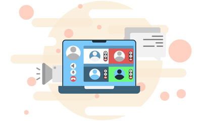 video call via laptop, conduct online meetings with clients via video call