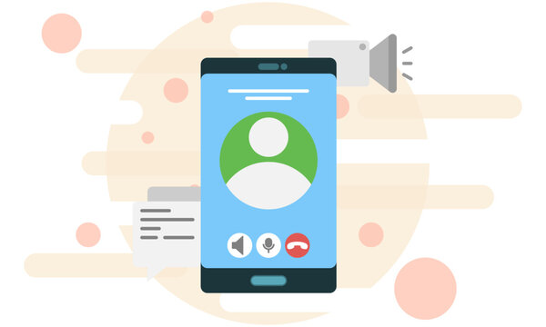 illustration of an incoming call via smartphone, a telephone call is in progress