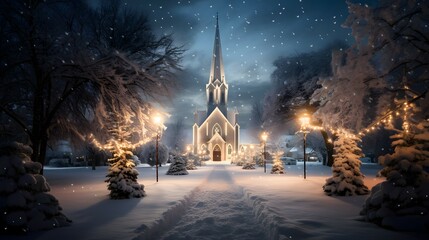 church in christmas winter