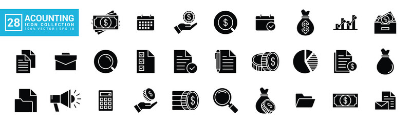 Collection of accounting icon vector, which contains financial reports, savings, taxes, invoices, editable and resizable vector icons EPS 10