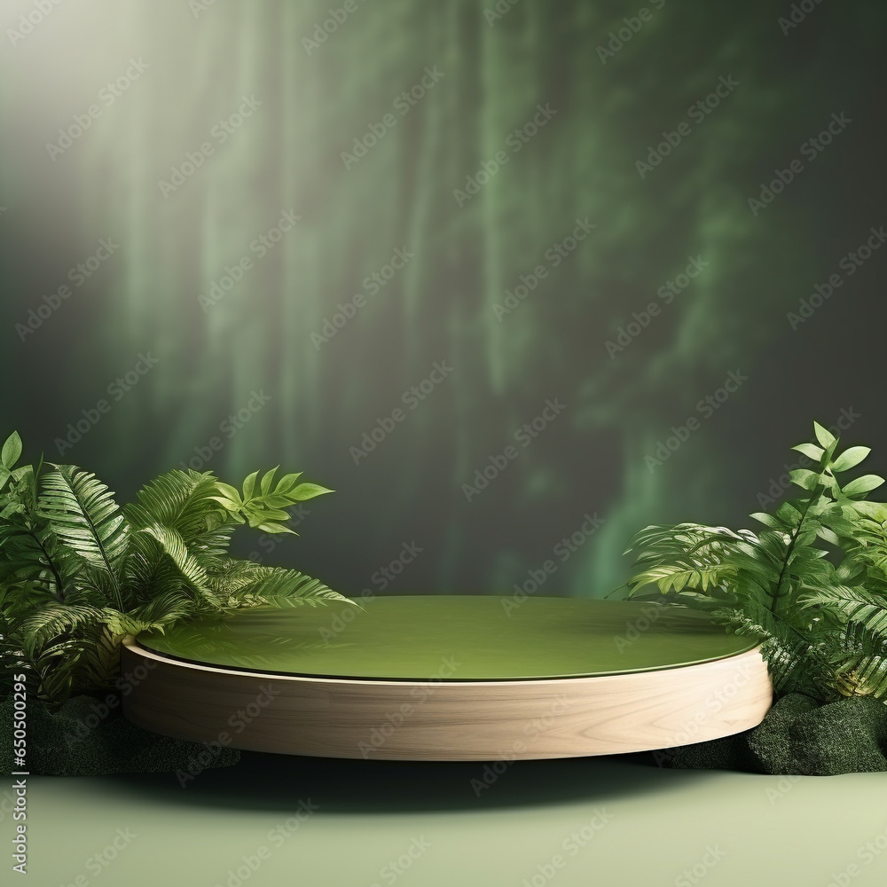 Poster 3d illustration rendering image of empty space mockup podium nature themed for product display