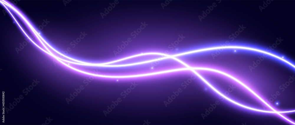 Poster neon glowing waves background. purple pink wavy flowing curve shapes wallpaper. electric light swirl
